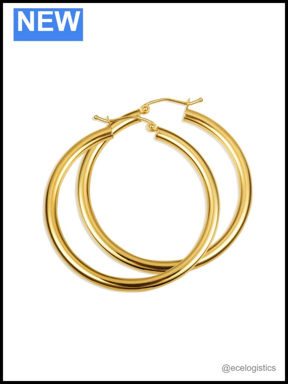 Solid 14K Yellow Gold Tube Hoop Earrings Latch Back 20-65mm